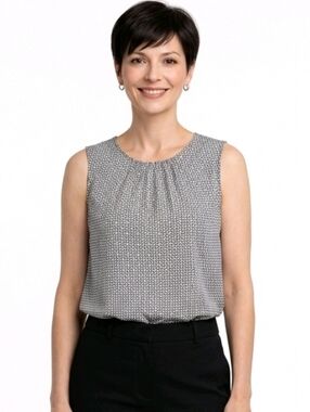 Calvin Klein Black & White Patterned Keyhole Closure Sleeveless Blouse Size M